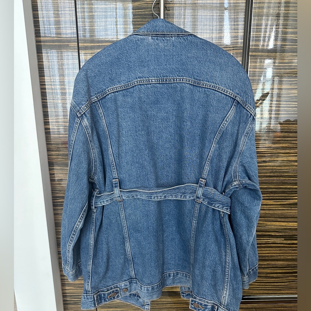 #B7 Levis Belted Trucker Jacket Sz S Oversized Drop Shoulder Boyrfriend Style - Picture 9 of 12